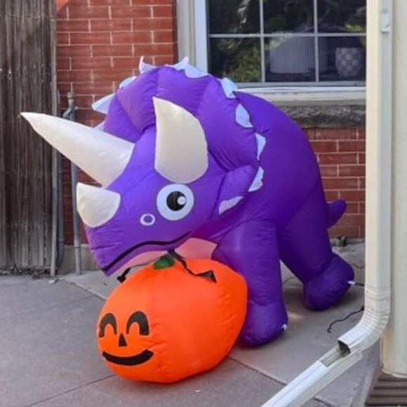 5FT Dinosaur with Pumpkin Halloween Blow Up Inflatable Decoration with LED Light - Picture 1 of 9